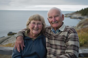 Affectionate Senior Couple Enjoying Scenic Coastline View Together
