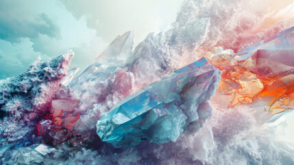A celestial being with a body of metamorphic rocks their angular features and colorful layers revealing a powerful and ancient presence.