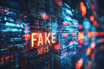 Fototapeta na wymiar Digital Concept of 'Fake News' with Binary Code Background