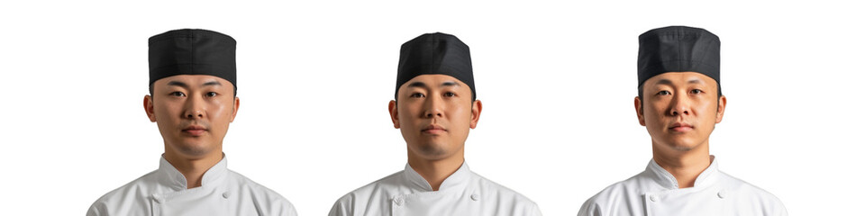 Series of Portraits Featuring a Focused Professional Chef in Traditional Uniform