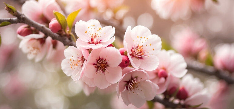 Blossoming peach trees