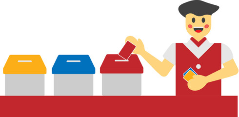 Illustration of person voting ballot box