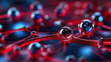 water drops under red threads
