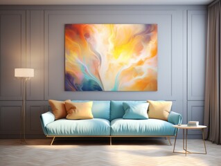 Cozy living room with abstract colorful painting.