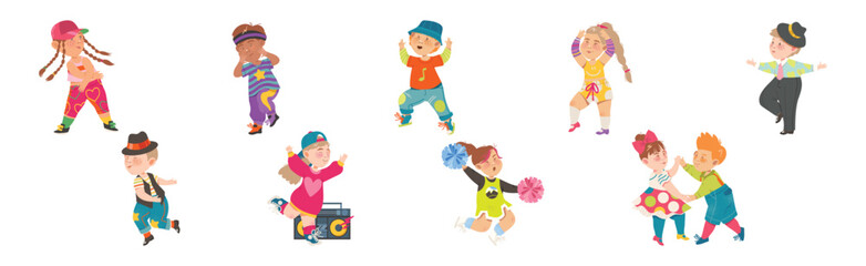 Energetic Children Dancing Moving to Music Rhythm Vector Set