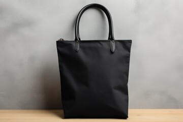 black canvas tote back mock up on gray  background. Corporate merchandise product.