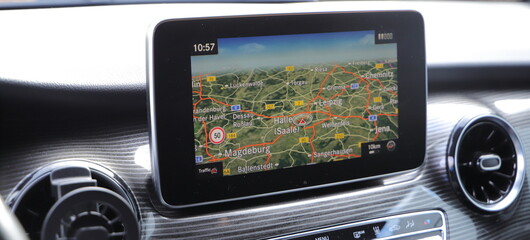 a modern navigation system in a car