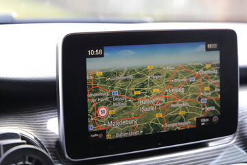 a modern navigation system in a car
