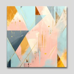 pastel with gold paint color minimal geometrical abstract painting on light gray background
