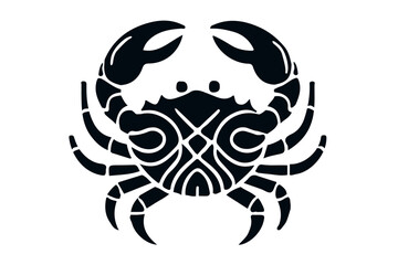 Tribal crab design isolated on white background. Zodiac Cancer symbol concept. Design for tattoo, sticker, decal, and print