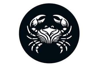 Crab in circle isolated on white background. Zodiac Cancer symbol concept. Design for tattoo, sticker, decal, and print