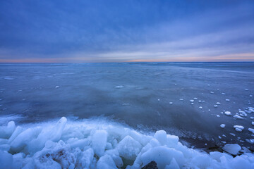 Baltic sea beach at winter in Kuznica, Hel Peninsula. Poland - obrazy, fototapety, plakaty