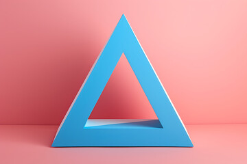 a blue and white triangle on a pink background in the