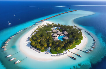 Resort Island with palm trees and Sandy beaches. Luxury vacation 