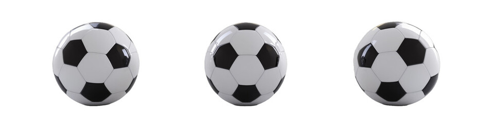 Trio of Classic Soccer Balls Isolated on White Background, Symbolizing Team Sports and Global Unity