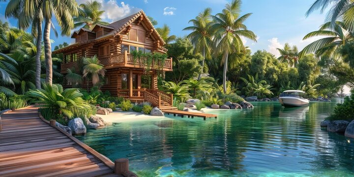 Tropical beach getaway on the beach of a private island. 