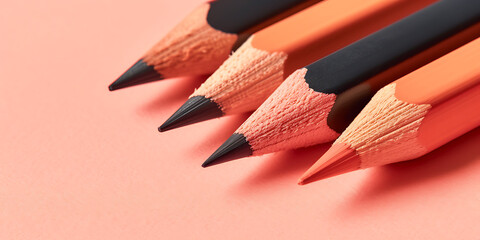 a close up of three of the pencils on a pink backgrou
