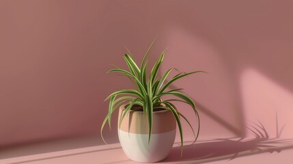 Healthy Spider Plant (Chlorophytum comosum) in Pot on Serene Solid Background