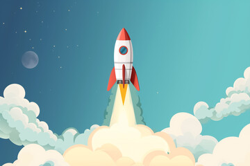 Fototapeta premium Rocket in the sky. Start up business concept. Vector illustration.