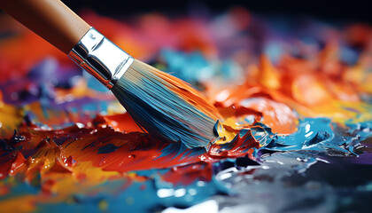 Obraz premium brush with paint on a light background close-up.