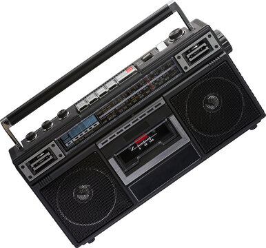 Vintage Black Boombox Tape Cassette - Ready to use PNG Cutout Isolated Image