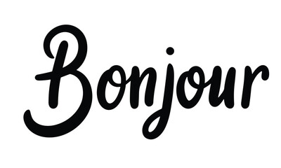 Bonjour inscription. Handwriting text banner Bonjour in black color square composition. Hand drawn vector art. © clelia-clelia