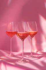 a few glasses of wine with a pink background in the s