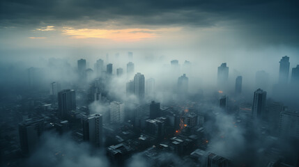 Cityscape with Smoke, PM 2.5 Air Pollution Concept.