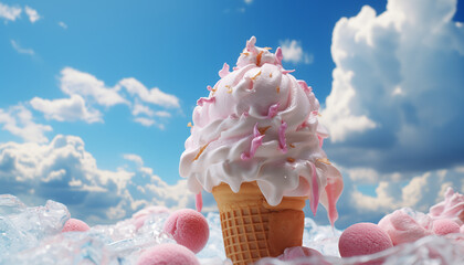 ice cream clouds. sweet background with ice creams in the clouds, fictional sweet clouds.