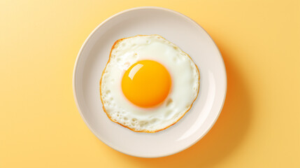 Fried Egg on a White Plate Against a Yellow Background for Adobe Stock