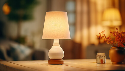 lamp with beautiful light on a white table.
