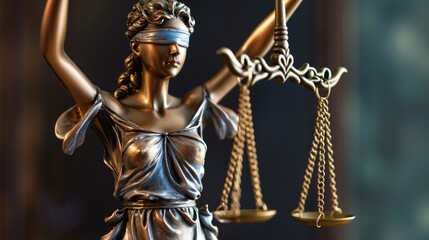Legal law concept image with scales of justice and blindfolded blindfold - obrazy, fototapety, plakaty