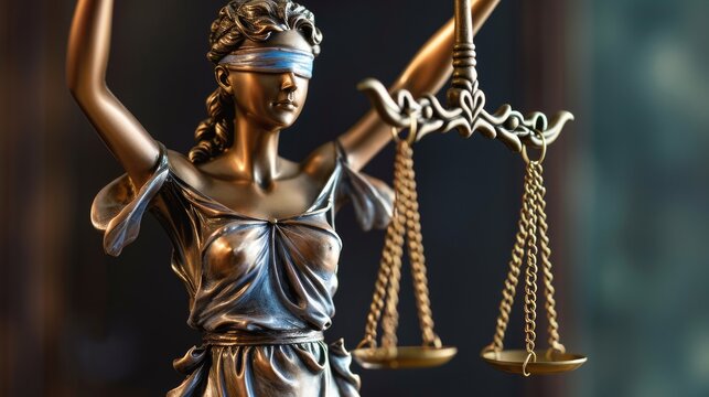 Legal law concept image with scales of justice and blindfolded blindfold