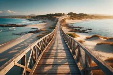 Photo sur Plexiglas Descente vers la plage a rustic wooden bridge on the beach