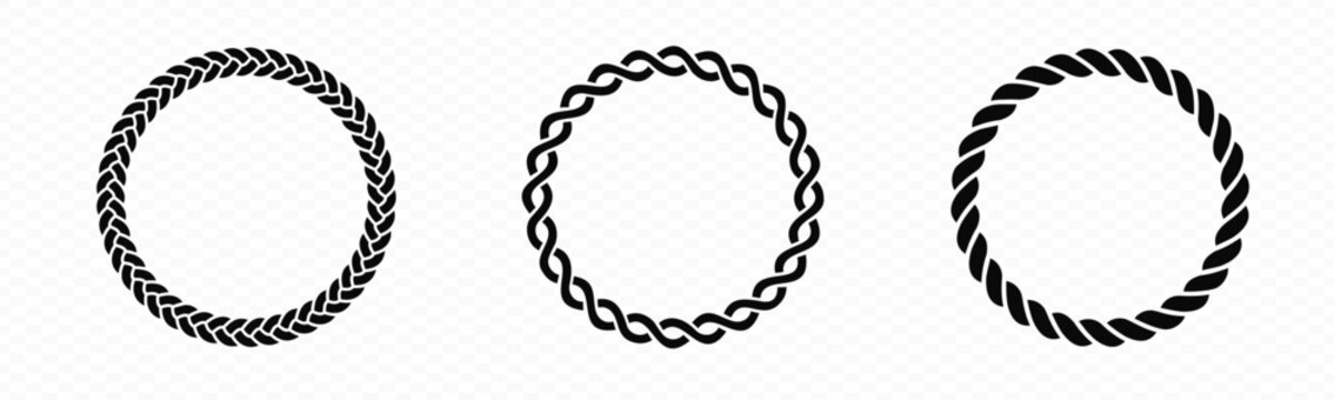 Braid circle frame. Round braided ring. Twisted rope ornament