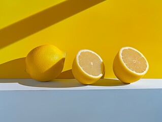 Tres limones sobre fondo amarillo