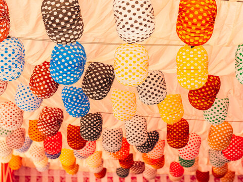 Paper lanterns at the April Fair in Seville, Andalusia, Spain
