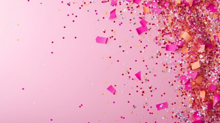 Naklejka premium festive confetti on pink background.