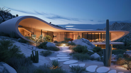 Designed to mimic the shapes and colors of the desert landscape its situated in this house seamlessly blends into its surroundings creating an oasislike retreat.