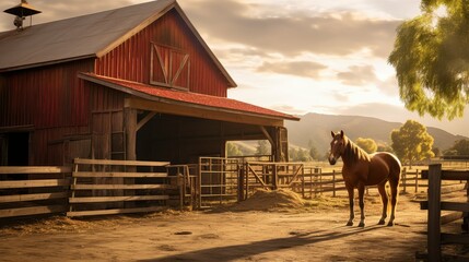 ranch horse farm barn - obrazy, fototapety, plakaty