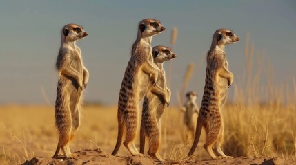 Meerkat Colony Standing Vigilant in African Savanna AI Generated