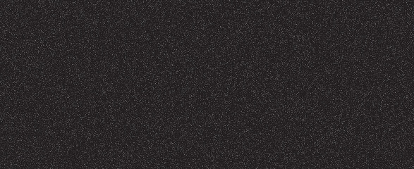 Panoramic black metal background and grain texture. Abstract black grain noise texture. Dark grunge surface. Black dotted background. Vector illustration