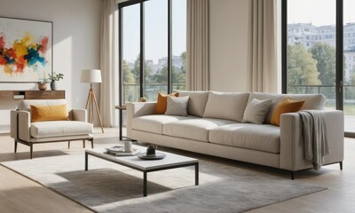 Modern Simplicity: Beige-White Sofa Grace in Clear Living Oasis