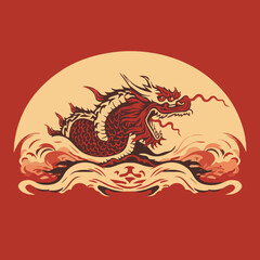 Minimalist 2D illustration Red dragon for lunar new year