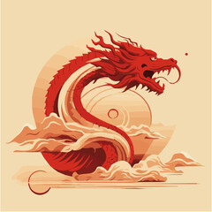 Minimalist 2D illustration Red dragon for lunar new year