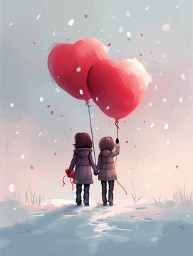 couple holding baloon love shape