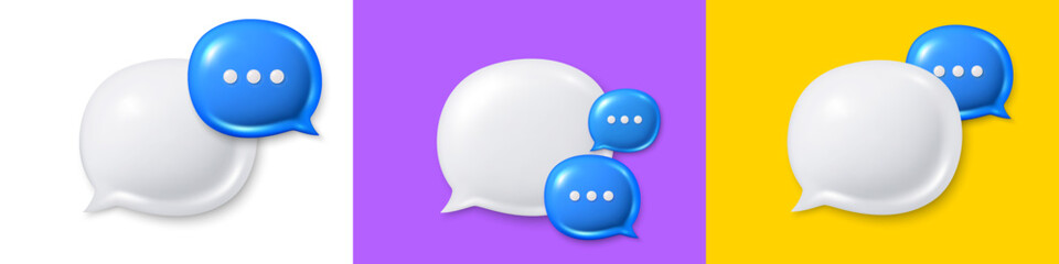 Set of 3d chat speech bubble icons. Speak bubble text, chatting box, group chat dialog icon. 3d speech bubbles with ellipsis. Message box, talk cloud and think bubble. Vector illustration