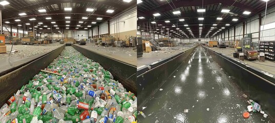 Positive impact of waste sorting on cleanliness  before and after comparison with text space - obrazy, fototapety, plakaty