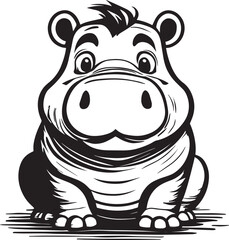 An illustration of a cute cartoon hippo.