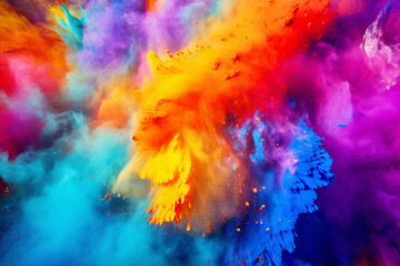 Colored powder explosion. Rainbow colors dust background. Multicolored powder splash background